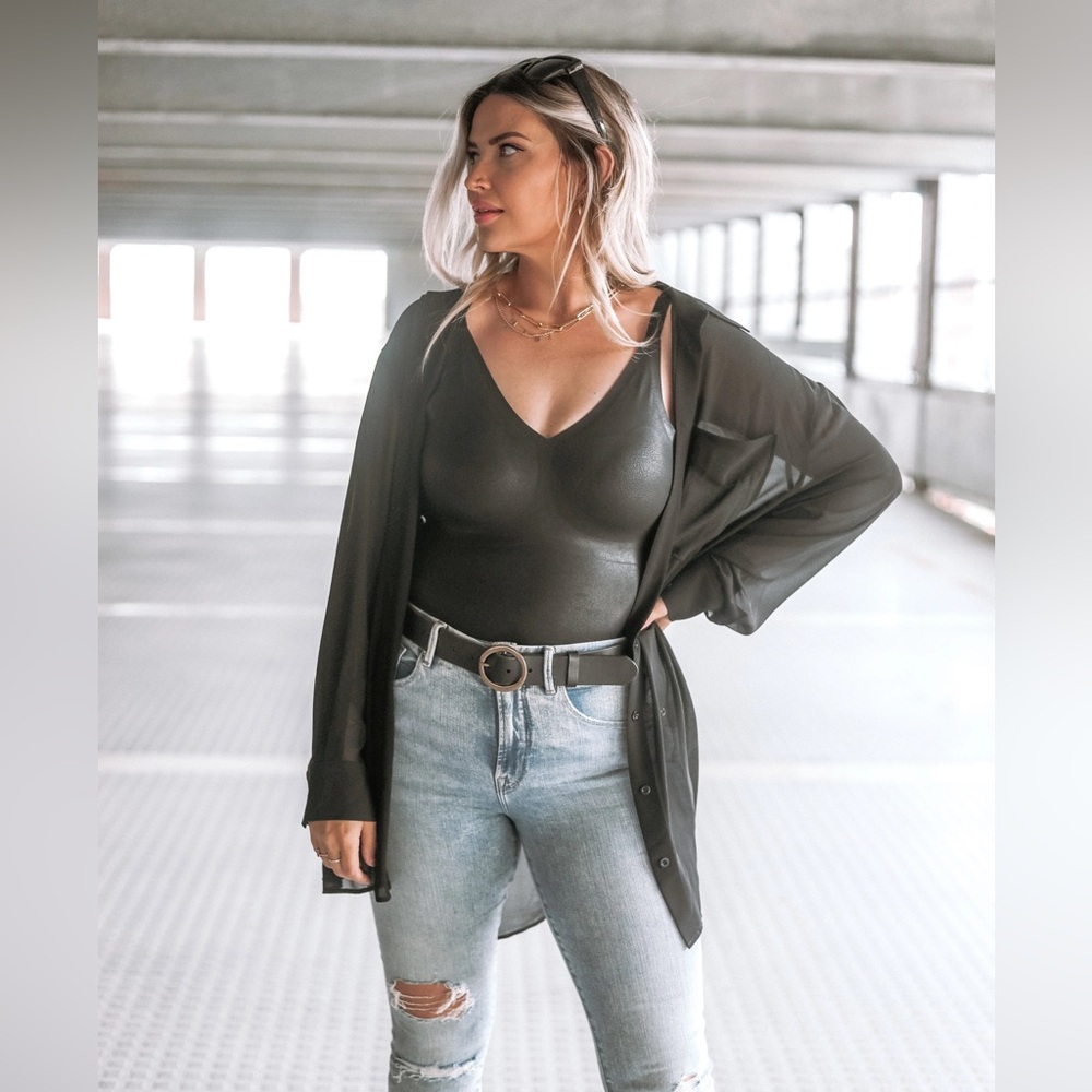 Women’s Birds Papaya x Knix Sheer Black Button Down Longsleeve Top XL